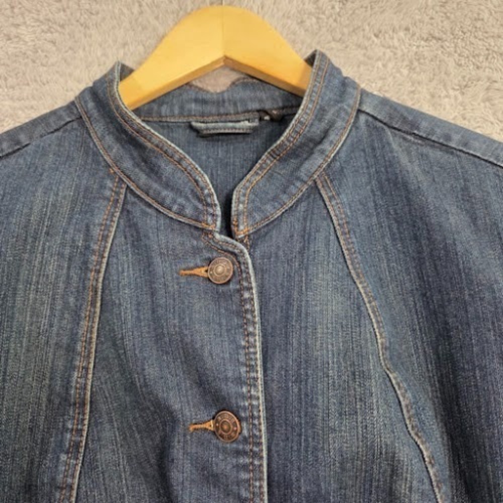 a.n.a Denim Jacket Women's 1X Mandarin Collar Peplum Jean Jacket Cotton Spandex - Picture 2 of 12